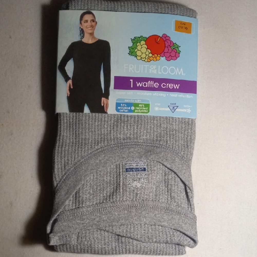 Gray Waffle Knit Thermal Top NEW in Package. Fruit Of The Loom NWT